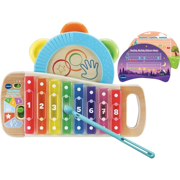VTech Interaktives Holz-Xylofon Mit Tamburin, Musikspielzeug 1 VTech Interaktives Holz-Xylofon Mit Tamburin, Musikspielzeug